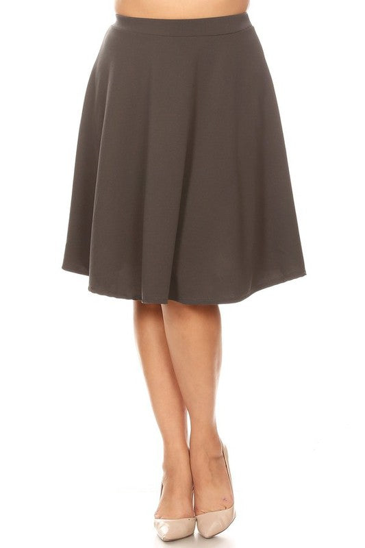 Solid high waisted A-line knee length skirt Charcoal