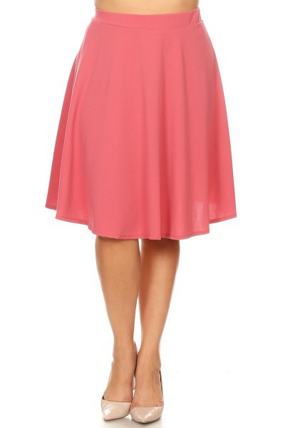 Solid high waisted A-line knee length skirt Pink