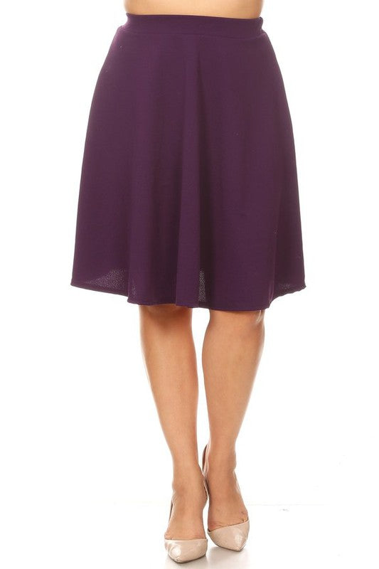 Solid high waisted A-line knee length skirt Plum