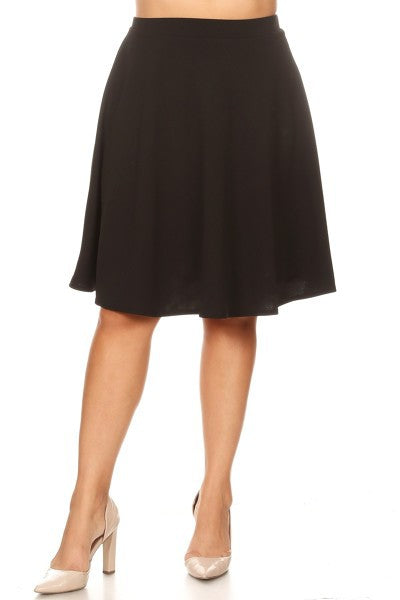 Solid high waisted A-line knee length skirt Black