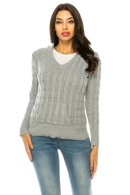 Knit hoodie sweater LIGHT GREY