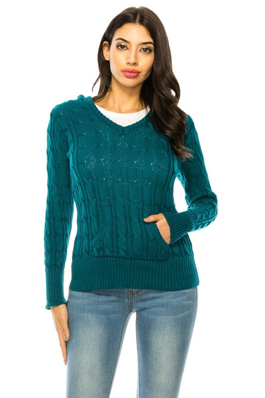Knit hoodie sweater TEAL