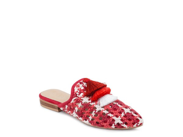 London Rag MARIANA WOVEN FLAT MULES WITH TASSELS Red