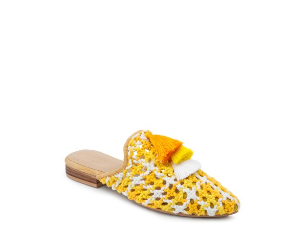 London Rag MARIANA WOVEN FLAT MULES WITH TASSELS Yellow