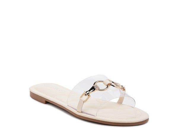 SCOTH Clear Buckled Quilted Slides BEIGE