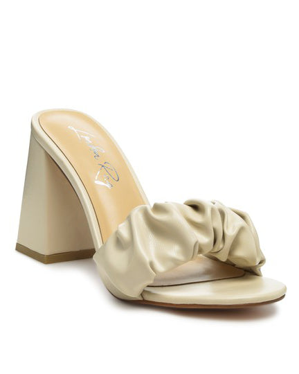Noie Mid Block Heel Pleated Strap Sandals