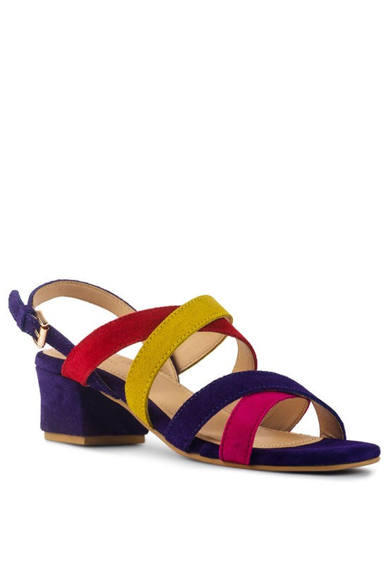 ASTRID MID HEELED BLOCK LEATHER SANDAL Multi color