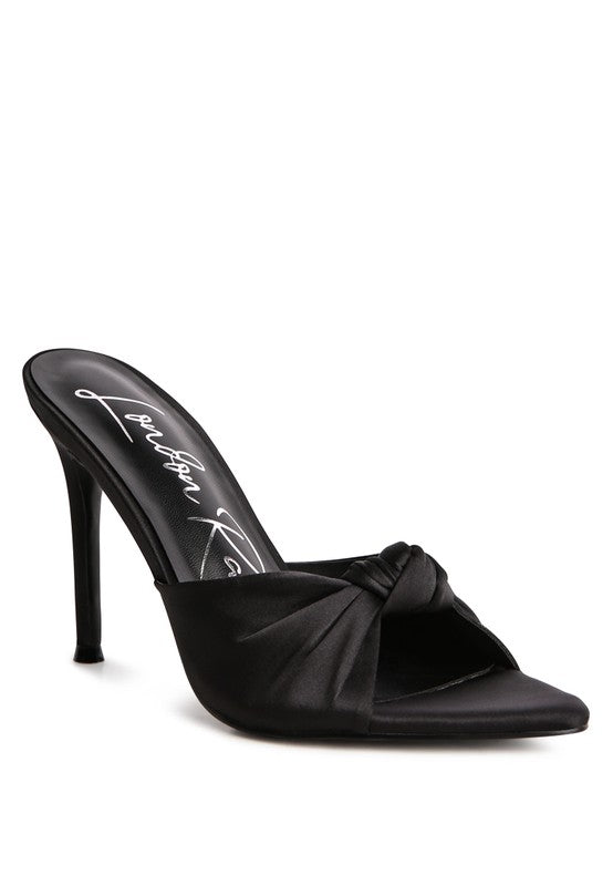 FIRST CRUSH SATIN KNOT HIGH HEELED SANDALS Black