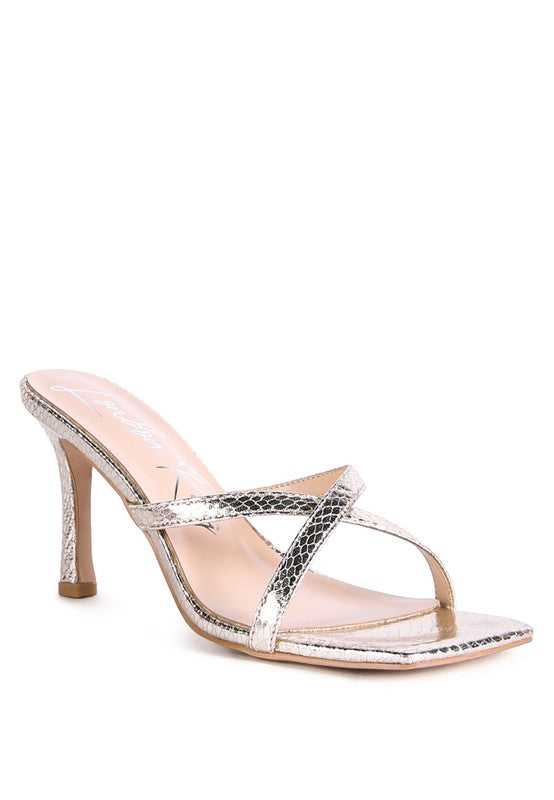 MURIEL CROC CROSS STRAP SLIDER SANDALS GOLD