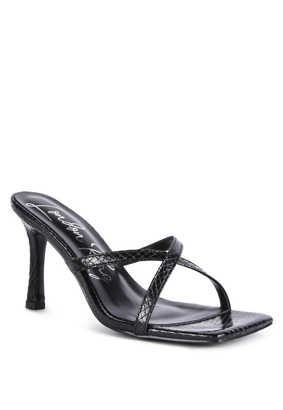 MURIEL CROC CROSS STRAP SLIDER SANDALS Black