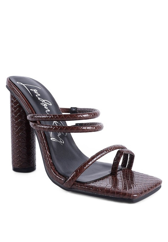 DANDELION HIGH BLOCK HEELED CROC SANDALS Mocca