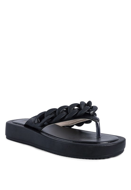 Zing Link Chain Thong Flats Black