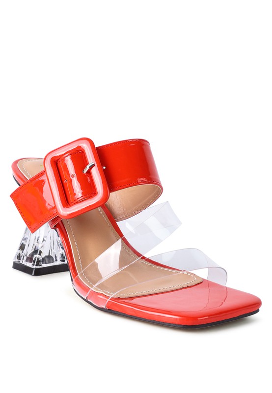 CITY GIRL PRINTED MID HEEL SLIDE SANDALS Red