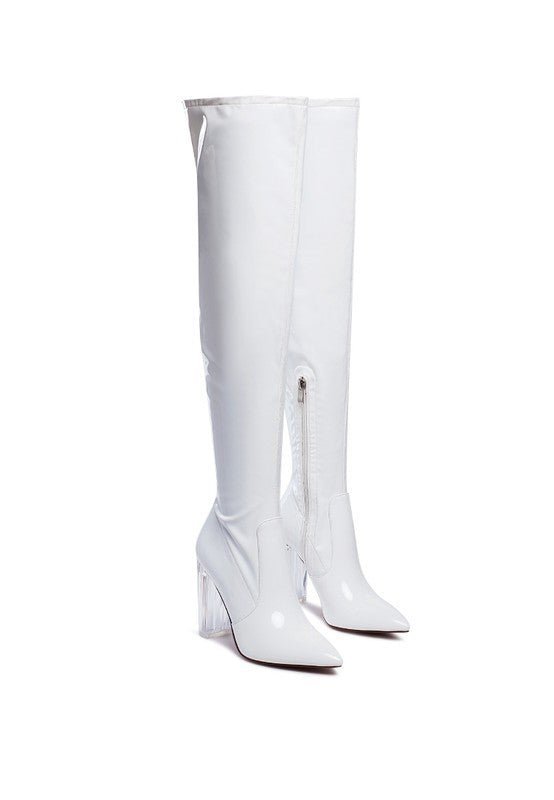 NOIRE THIGH HIGH LONG BOOTS IN PATENT PU White