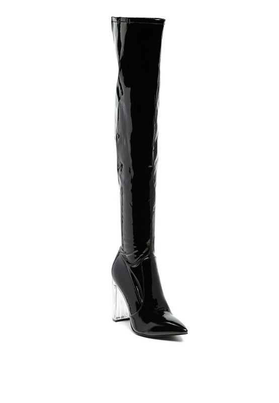 NOIRE THIGH HIGH LONG BOOTS IN PATENT PU Black