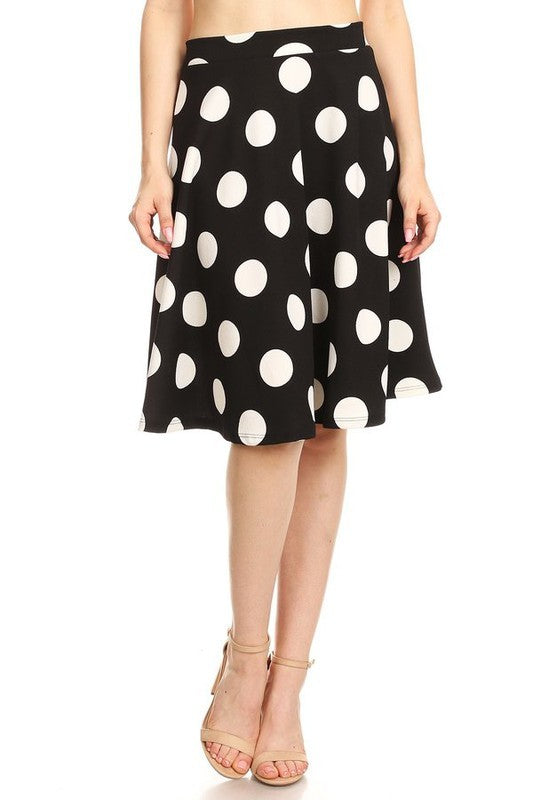 Polka dot printed high waisted knee length skirt Black