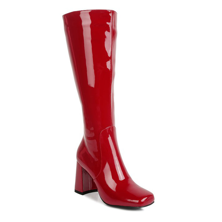 HYPNOTIZE Patent PU Block Heeled Calf Boots