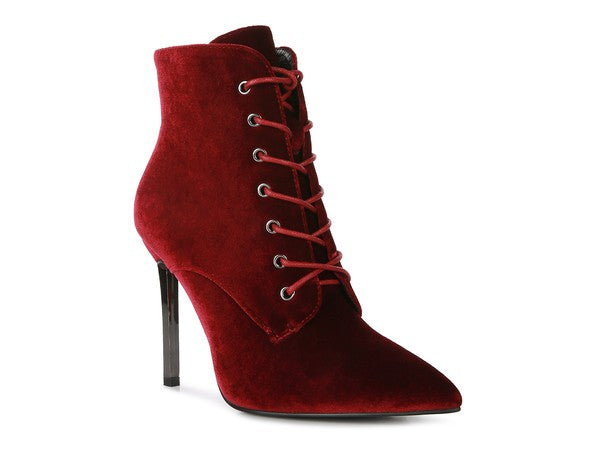 BORNSTA Velvet High Heeled Velvet Boots Burgundy