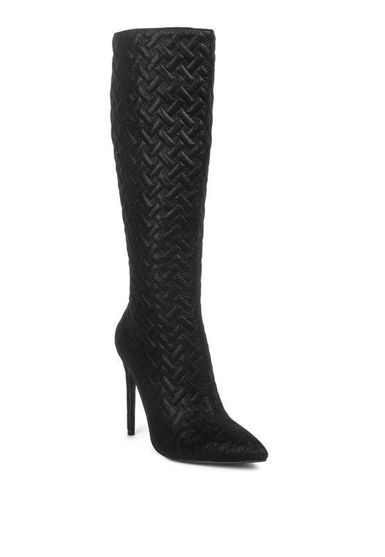 Tinkles Quilted High Heeled Calf Boots Black