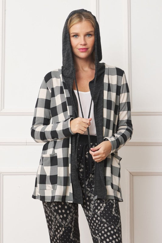 Buffalo Plaid Hooded Cardigan cream