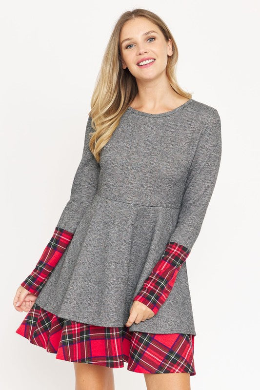 Layered Fit And Flare Dress red plaid