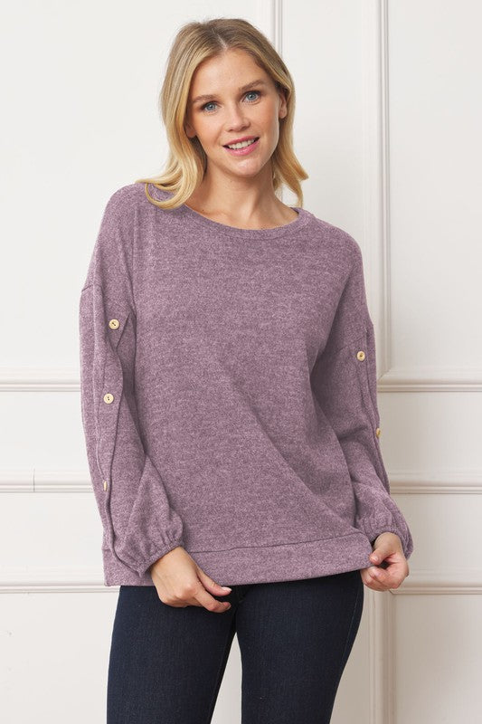 Drop Shoulder Button Sleeve Detail Top D.Pink