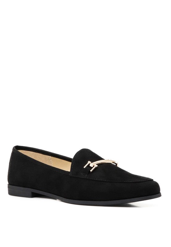 Zaara Solid Faux Suede Loafers Black