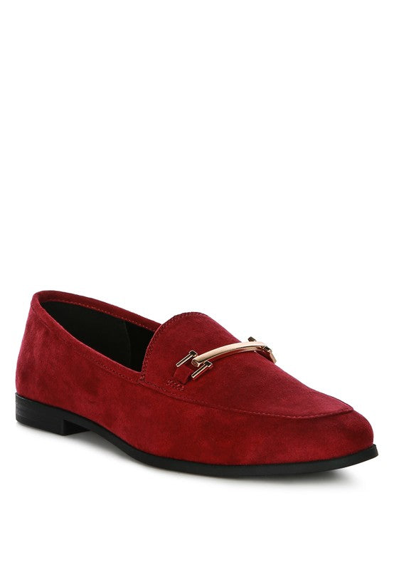 Zaara Solid Faux Suede Loafers Burgundy