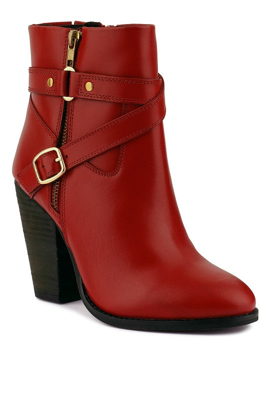 CAT-TRACK Leather Heeled Ankle Boots Red