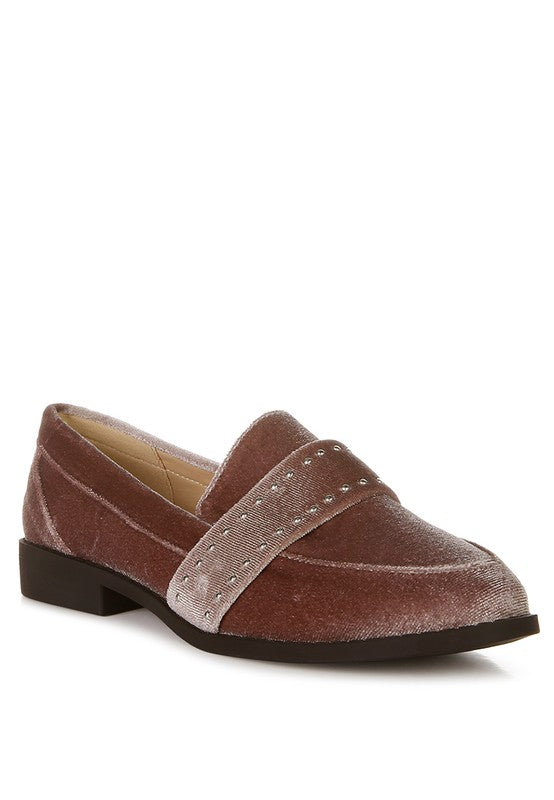 Walkin Stud Detail Velvet Loafers Taupe