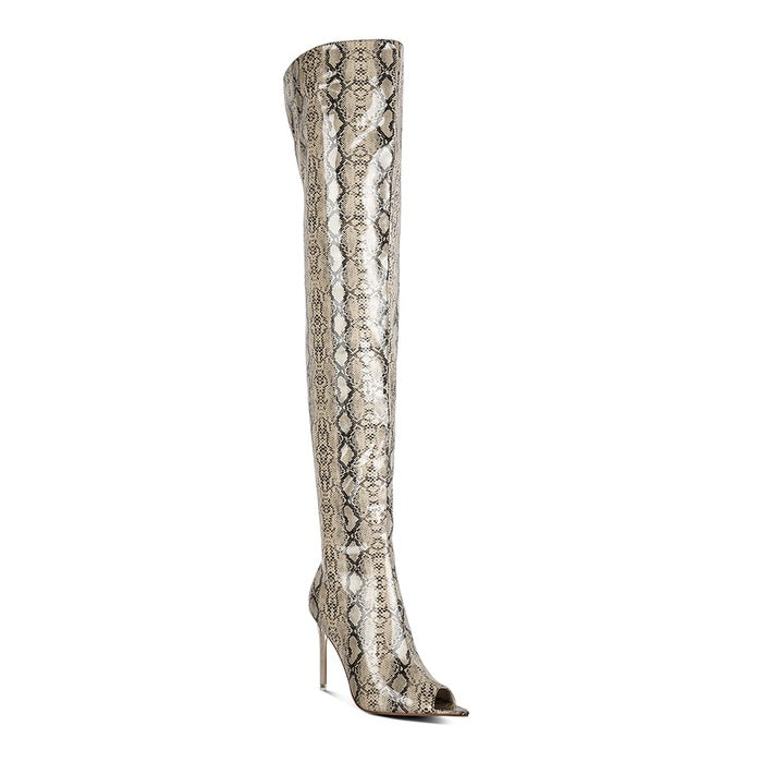 High Drama Snake print Stiletto Long Boots