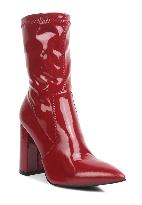 Pluto Block Heel Stiletto Ankle Boot Burgundy