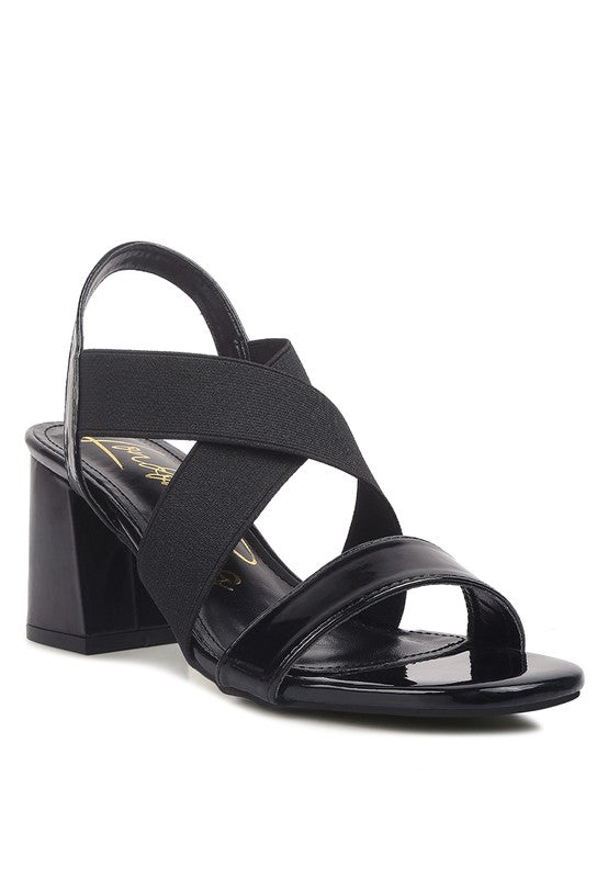 TAMATINA Elastic Straps Block Heel Sandals Black