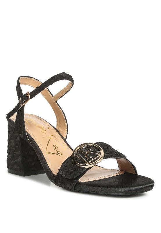 Chaplet Block Heel Pin Buckle Sandals Black