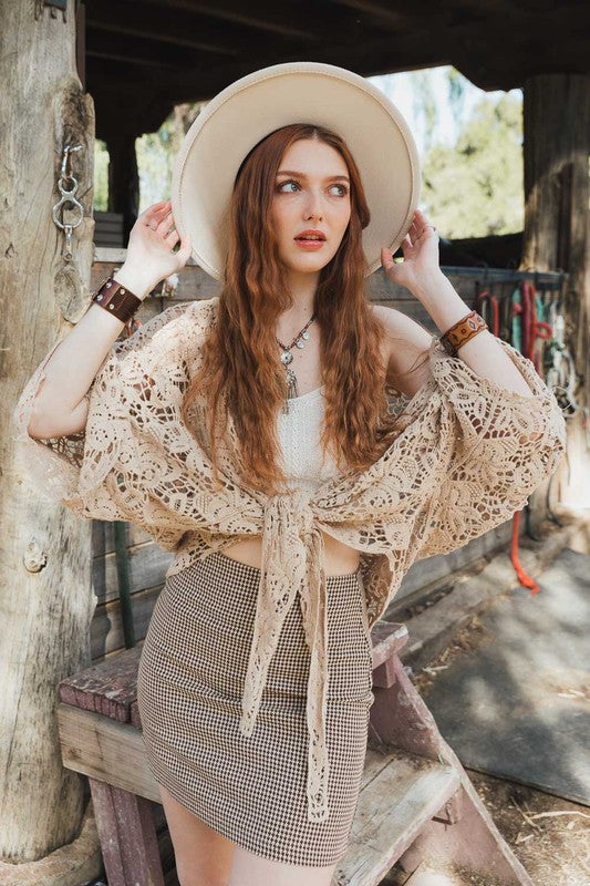 Crochet Floral Petal Kimono Wrap Mocha Default