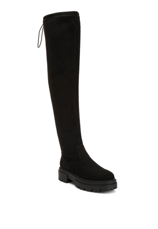 Babette Drawstring Detail Knee High Boots BLACK