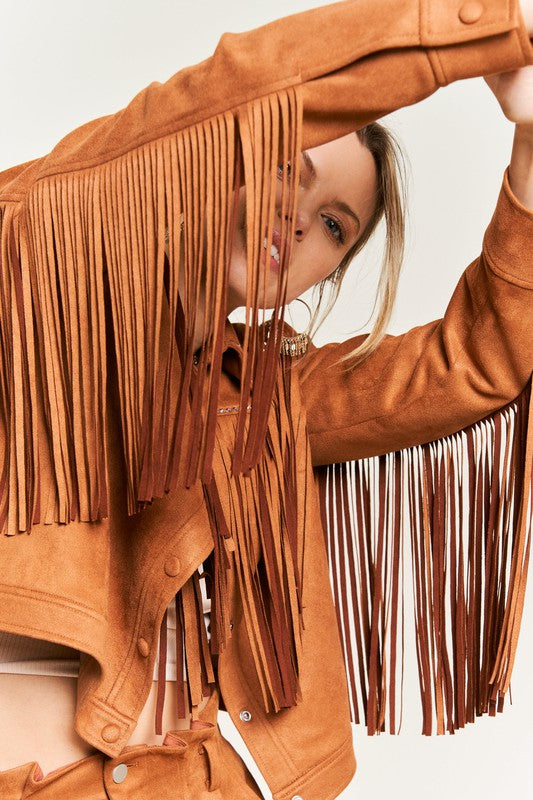 Suede studded fringe jacket PLUS JJO5009P CAMEL