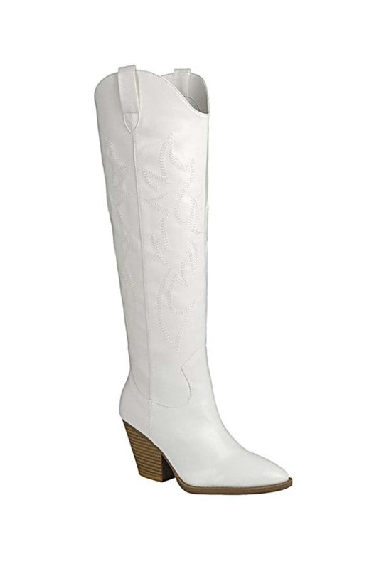 RIVER-17-KNEE HIGH WESTERN BOOT WHITE