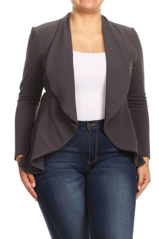 Plus Casual Solid open front jacket blazer Charcoal