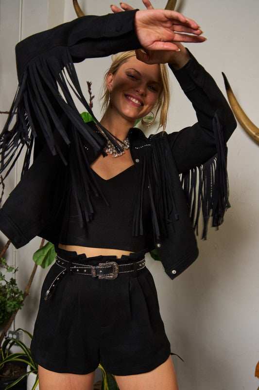 Suede studded fringe jacket PLUS JJO5009P BLACK