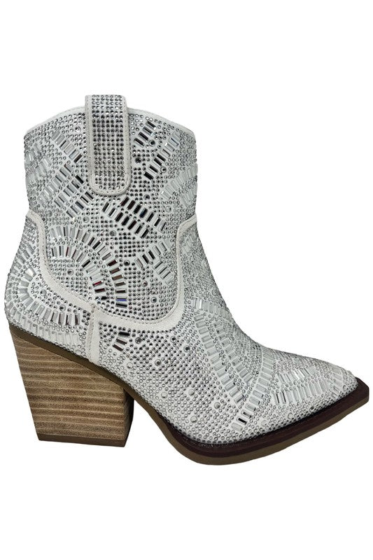 MAZE-RHINESTONE,WESTERN BOOTS White/Silver