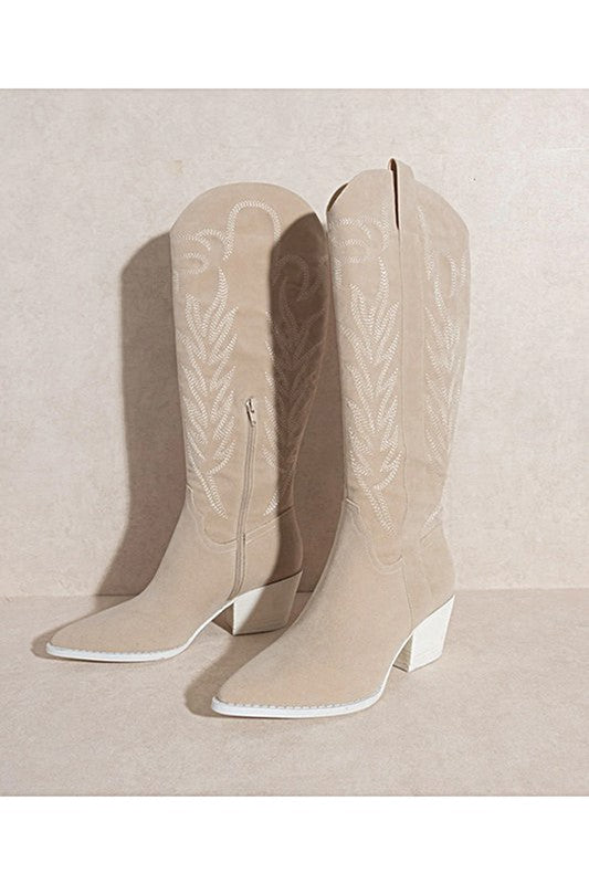 SAMARA-EMBROIDERY WESTERN KNEE HIGH BOOTS BEIGE 7
