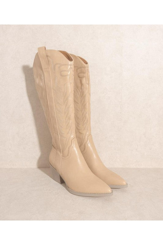 SAMARA-EMBROIDERY WESTERN KNEE HIGH BOOTS NUDE
