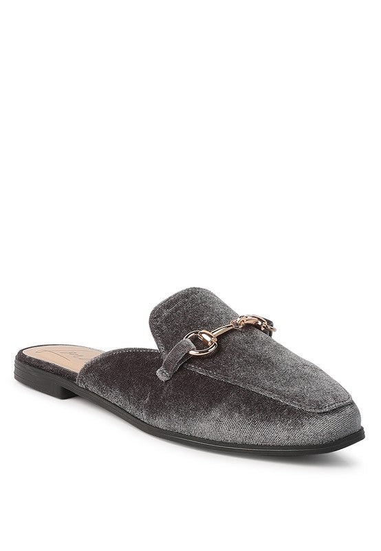 BEGONIA BUCKLED FAUX LEATHER CROC MULES Grey