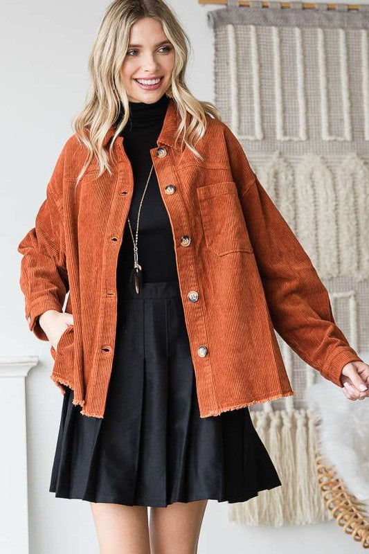 RIBBED VELVET JACKET RUST 1X/2X