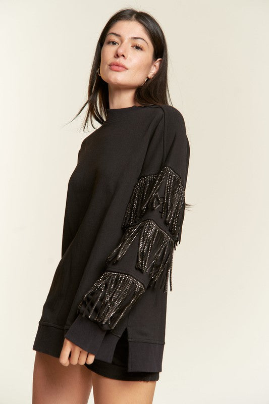 Silver studded fringe sleeve top PLUS JJT5009P