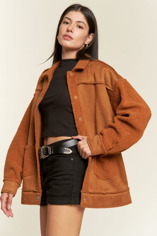 FAUX FUR AND SUEDE JACKET JJO5028P OLIVE