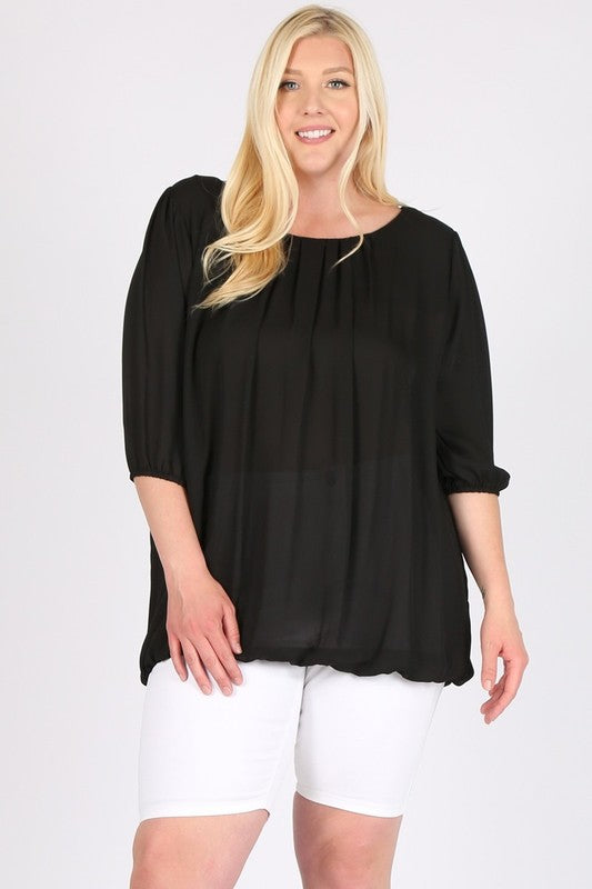 Plus Size Ruffle Round Neck TOP Black