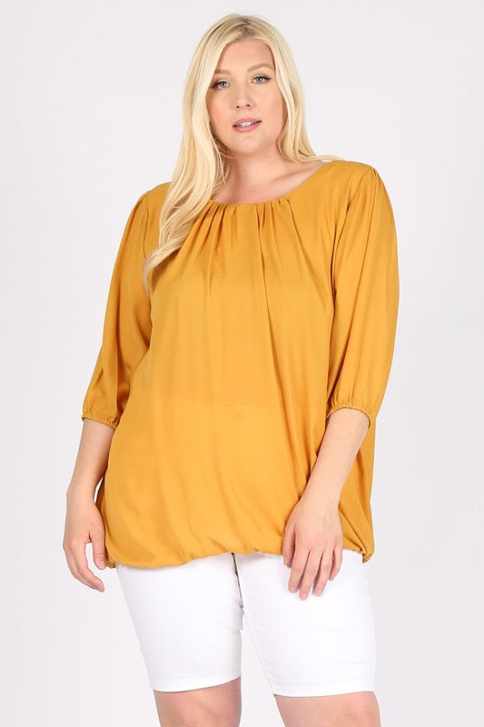 Plus Size Ruffle Round Neck TOP Mustard