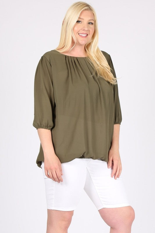 Plus Size Ruffle Round Neck TOP